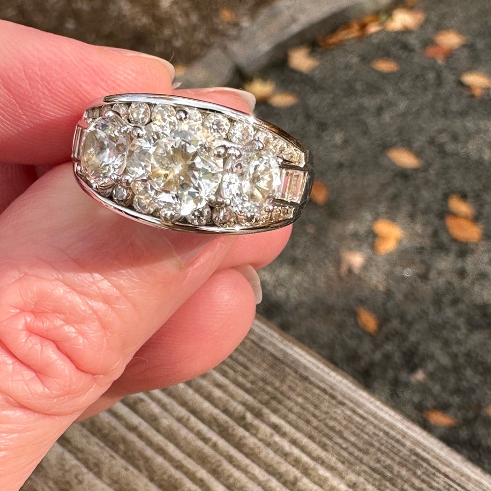 Diamonique Three Stone Wedding Band Platinum Clad